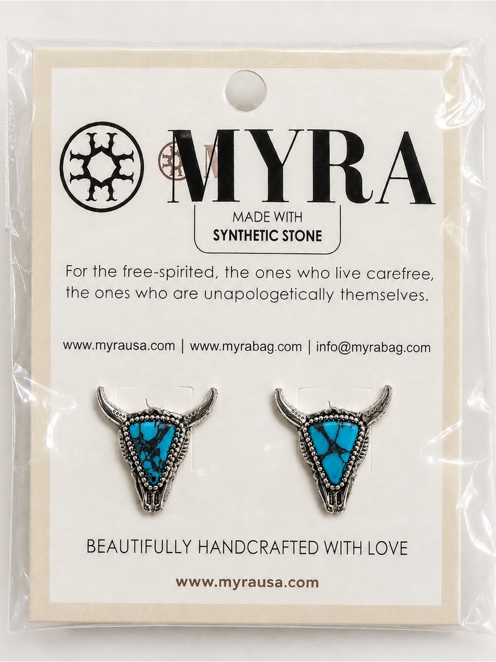 Myra Bag Turquoise Bull Skull Stud Earrings - Picture 8 of 8